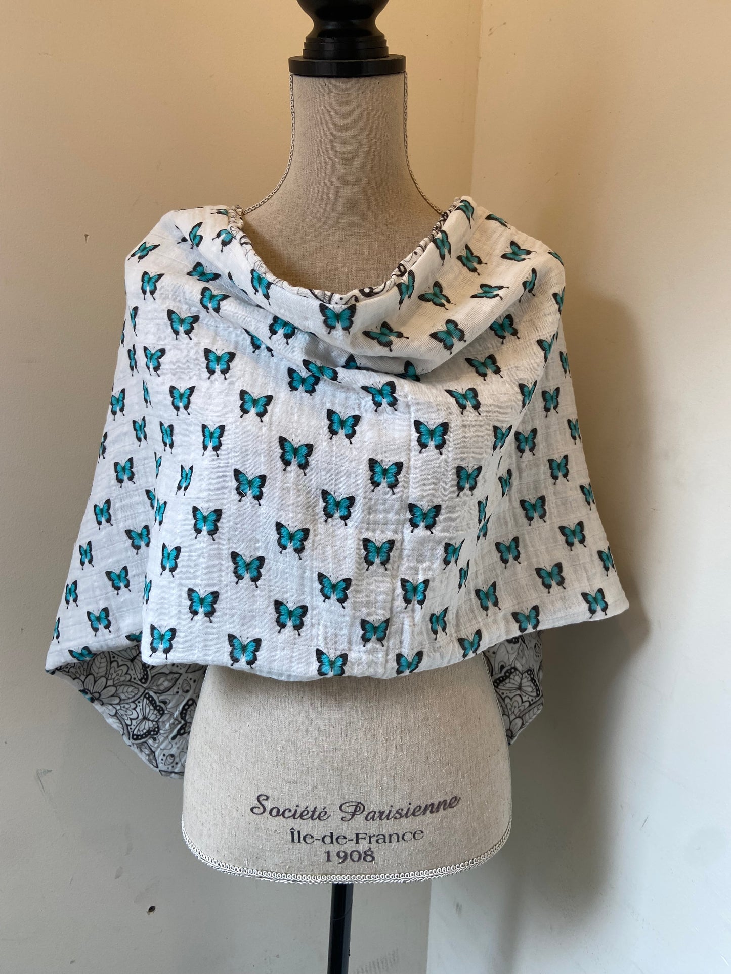 Aqua Butterfly Snap Shawl
