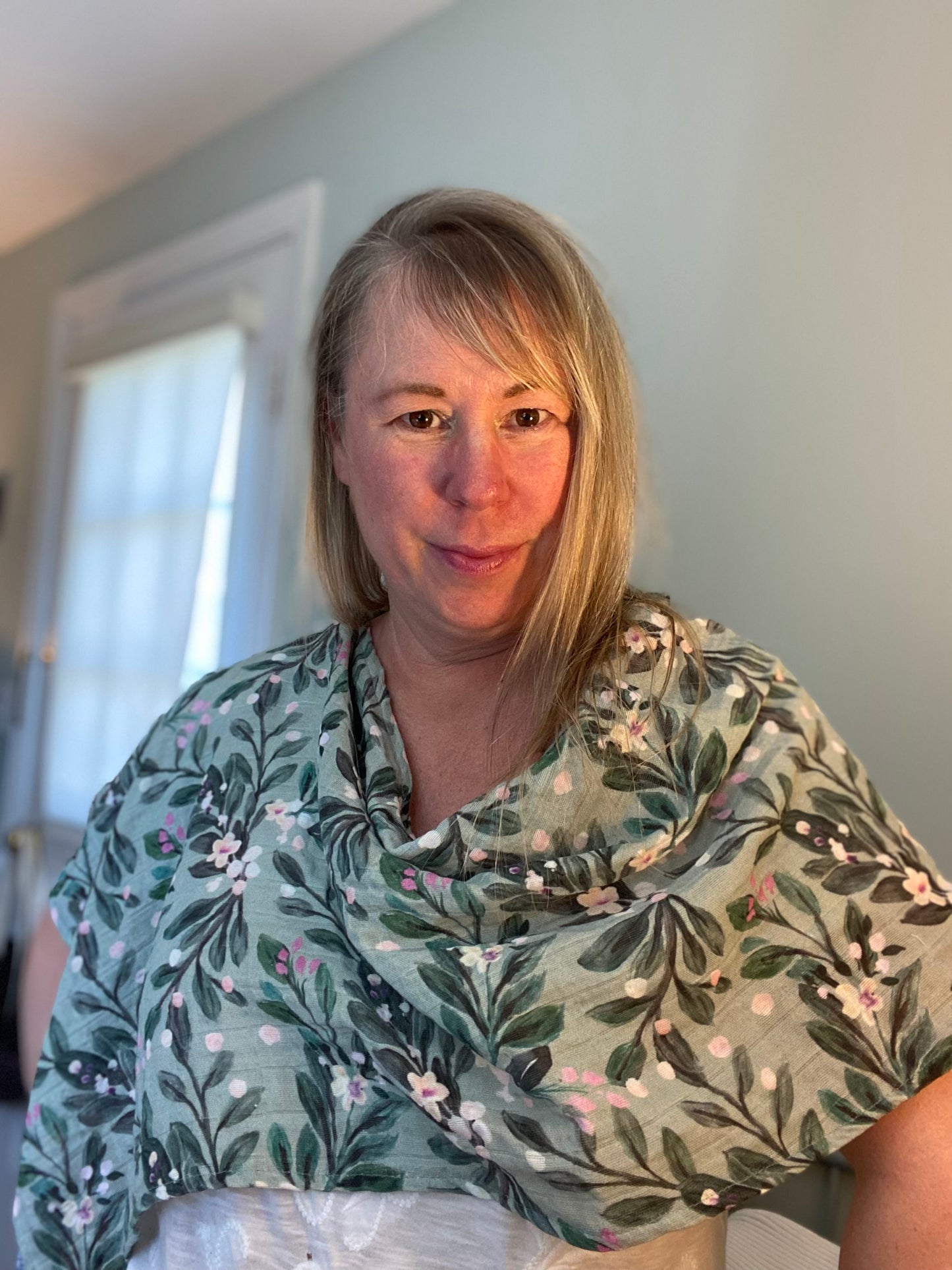 Sage Green Floral Poncho