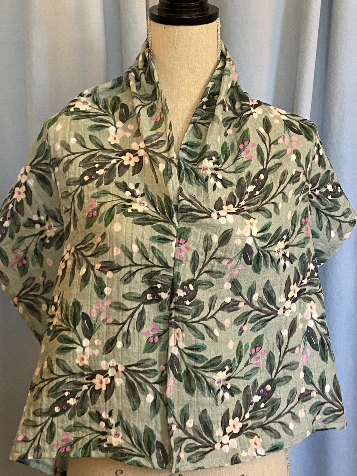 Sage Green Floral Poncho