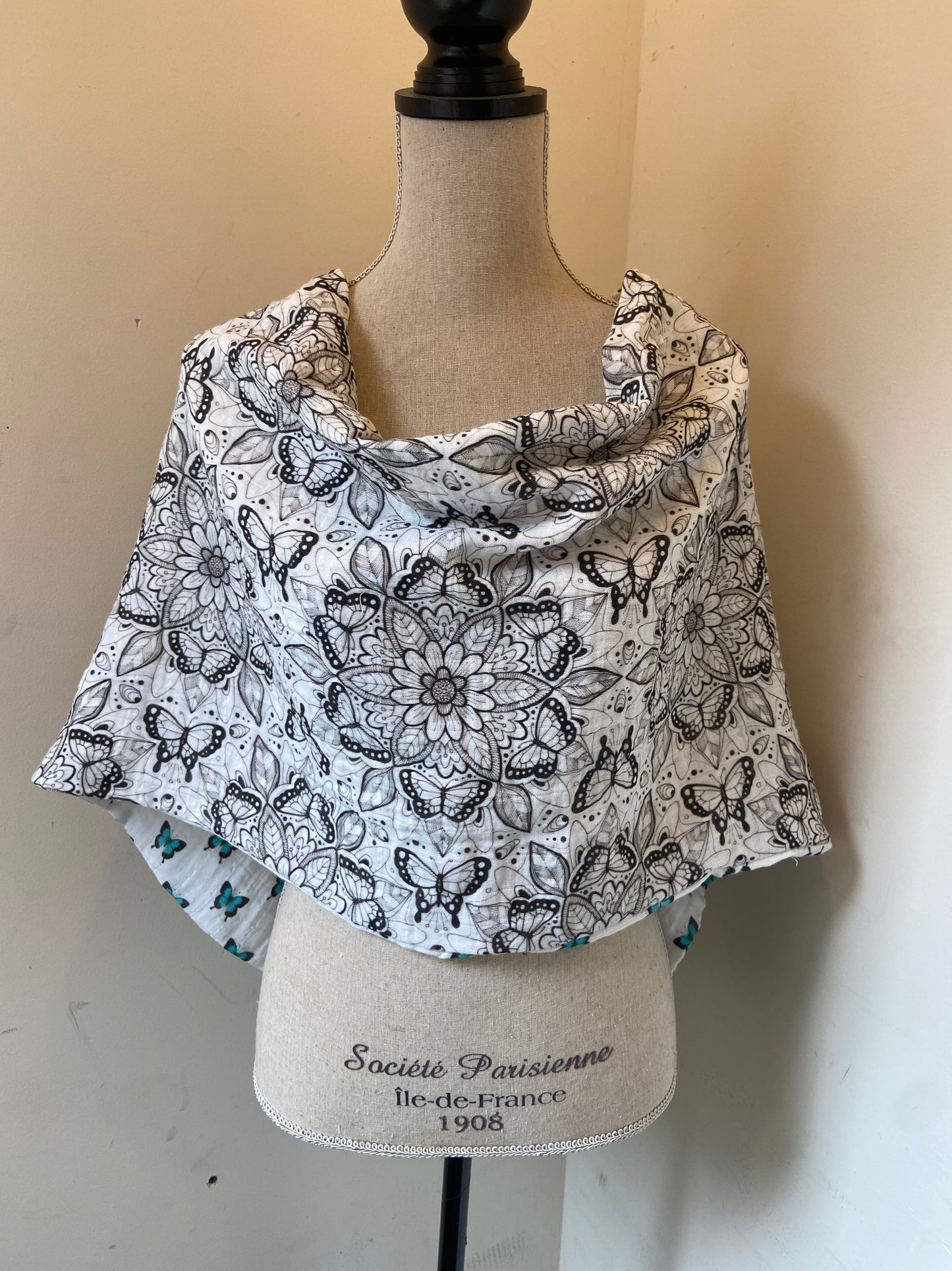 Aqua Butterfly Snap Shawl