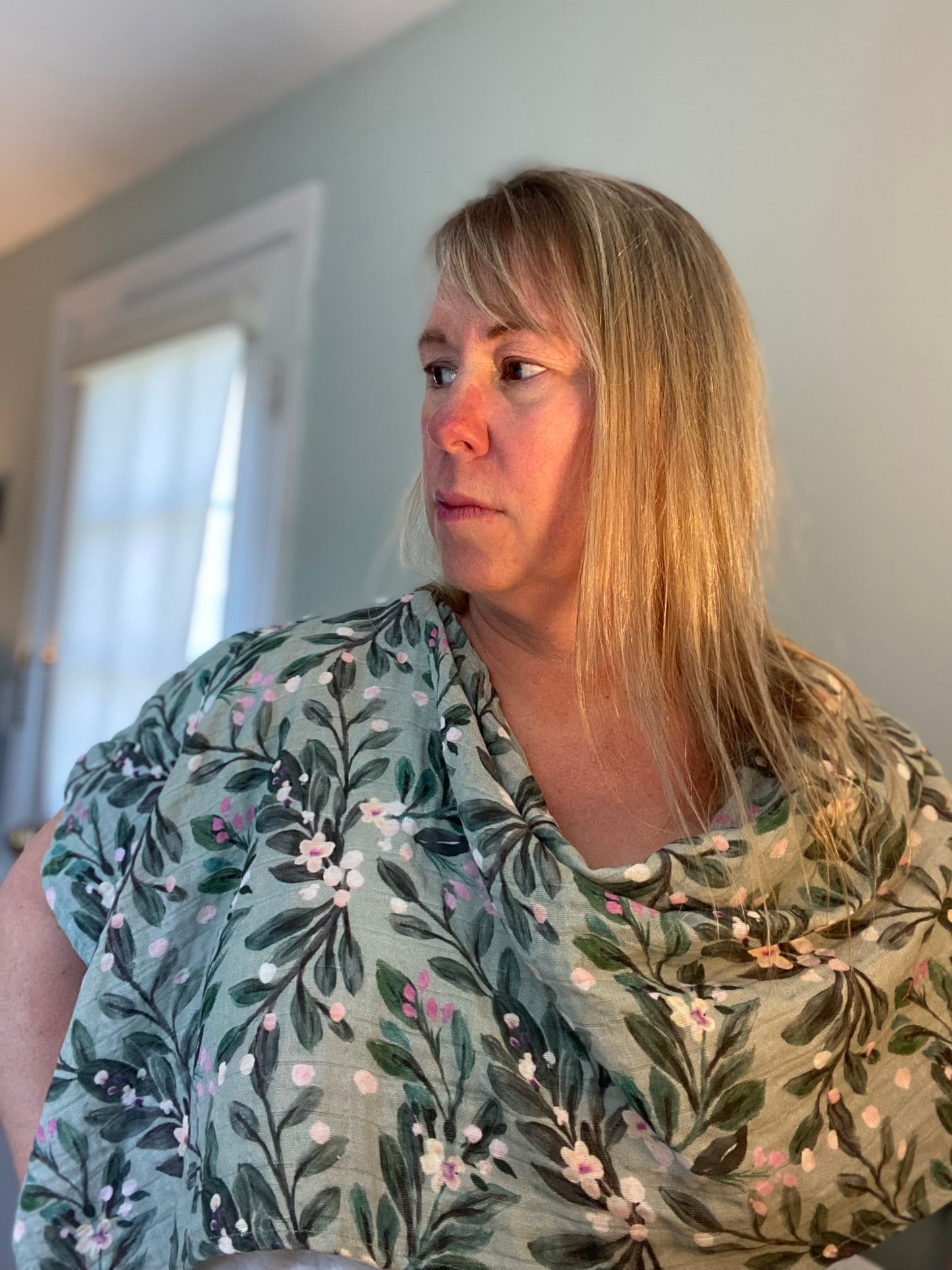 Sage Green Floral Poncho