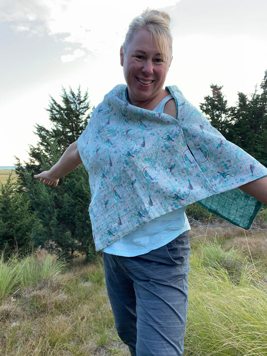 Teal Bird Snap Shawl