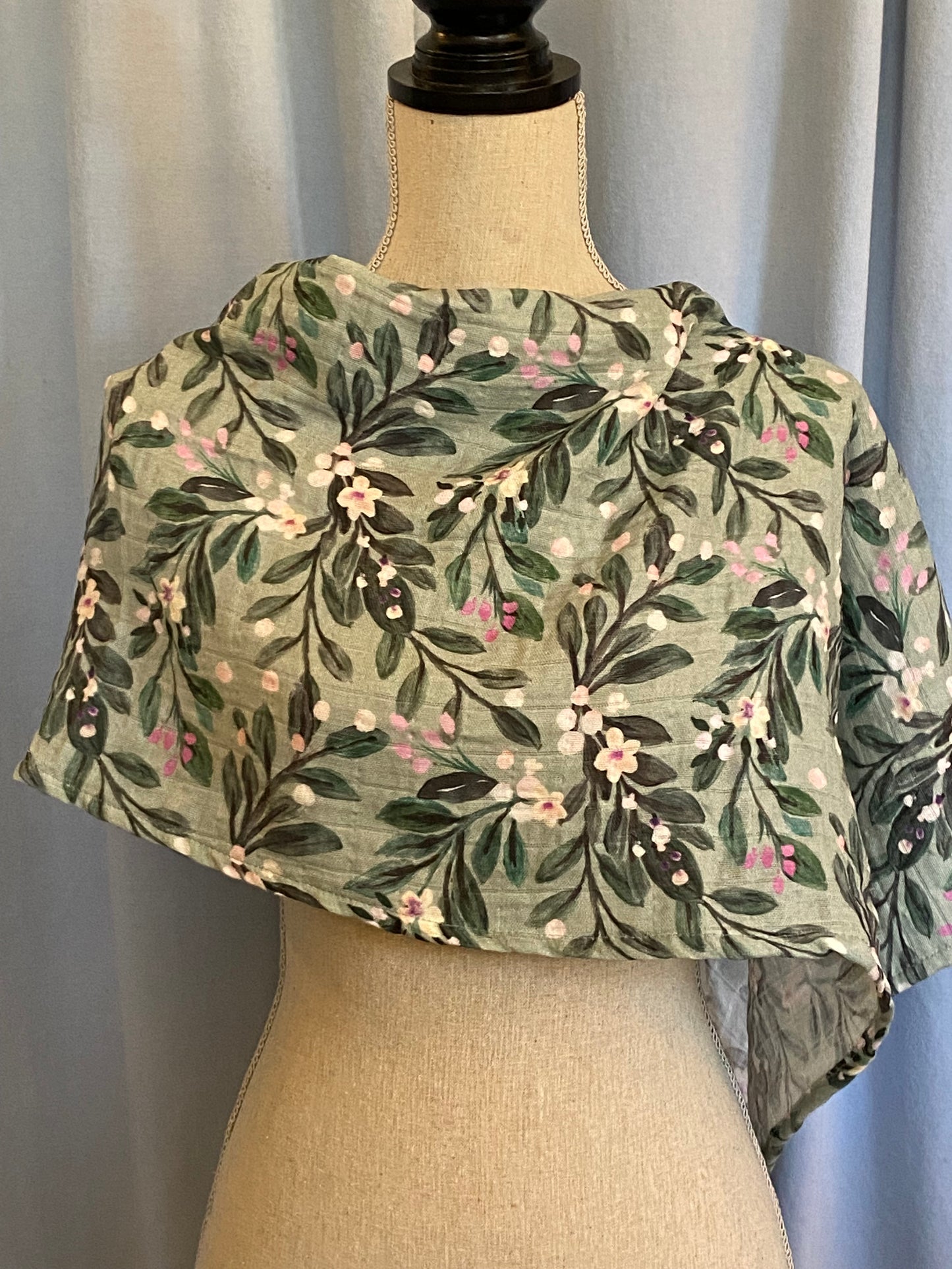 Sage Green Floral Poncho