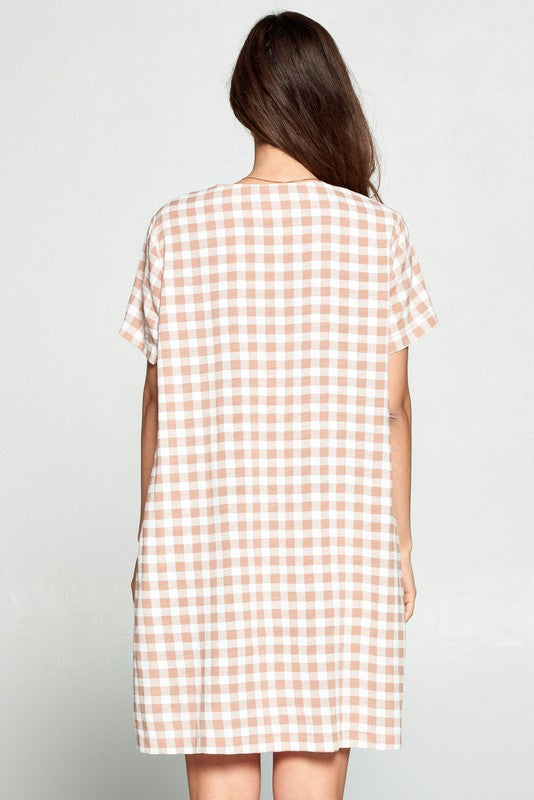 BEIGE GINGHAM Shift Dress