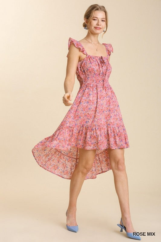 PINK FLORAL Umgee Hi-Low Dress