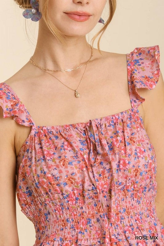 PINK FLORAL Umgee Hi-Low Dress