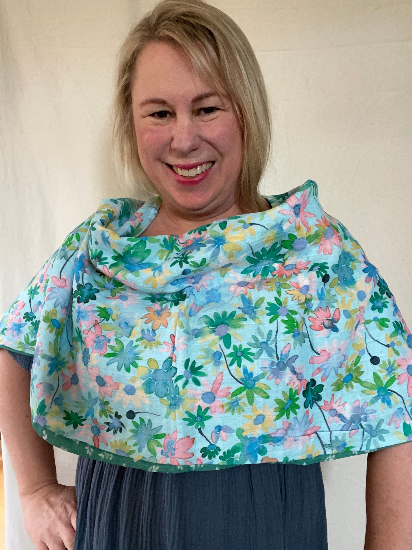 Aqua Floral Snap Shawl