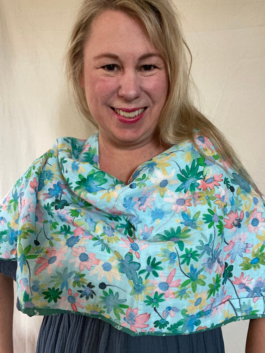 Aqua Floral Snap Shawl