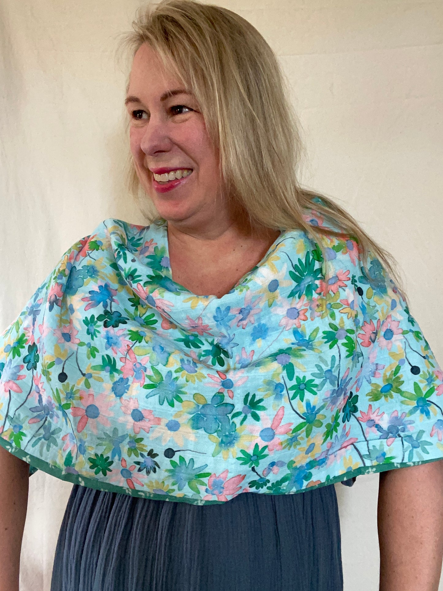 Aqua Floral Snap Shawl