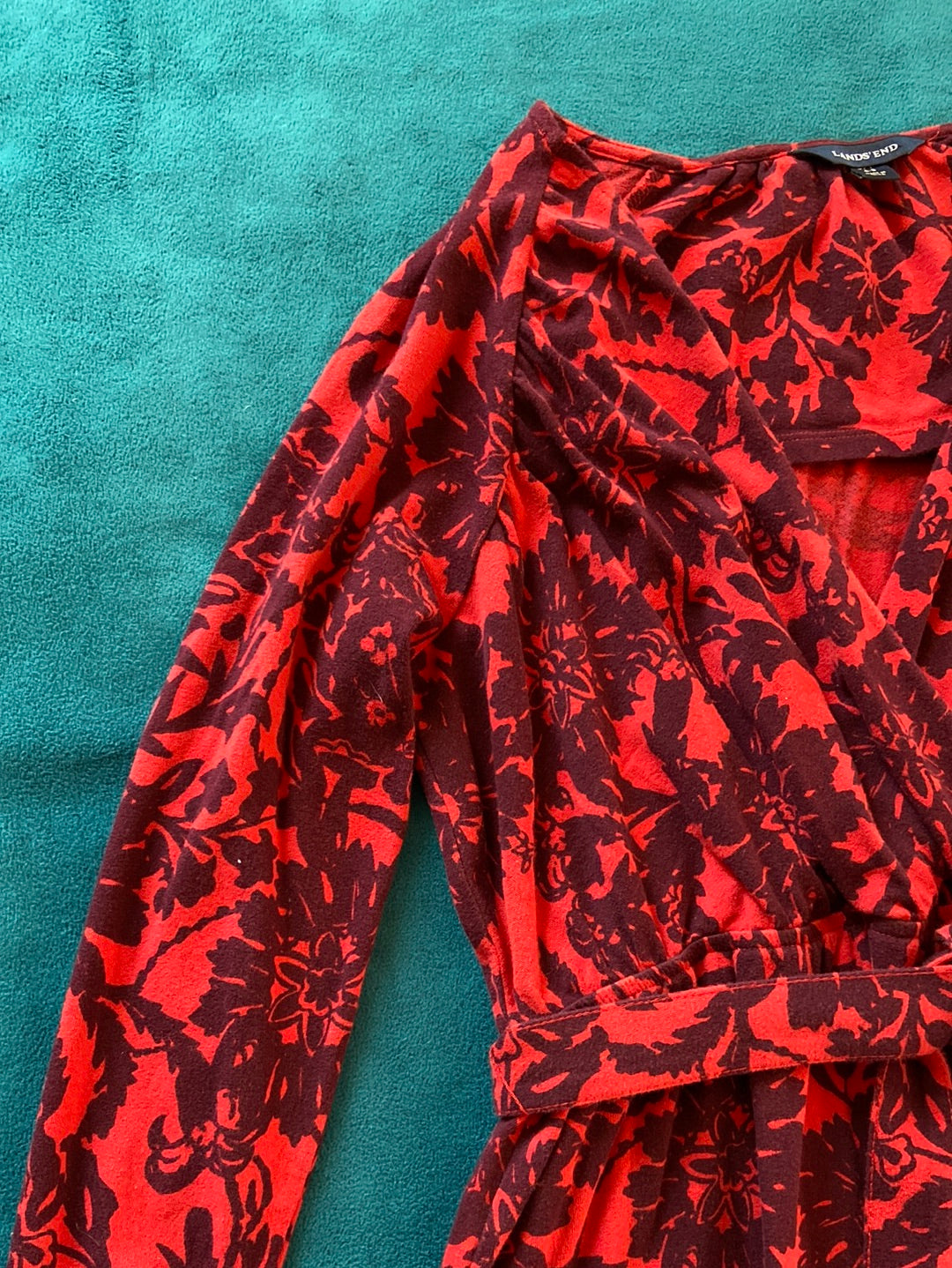 RED FLORAL Lands End Dress Size S
