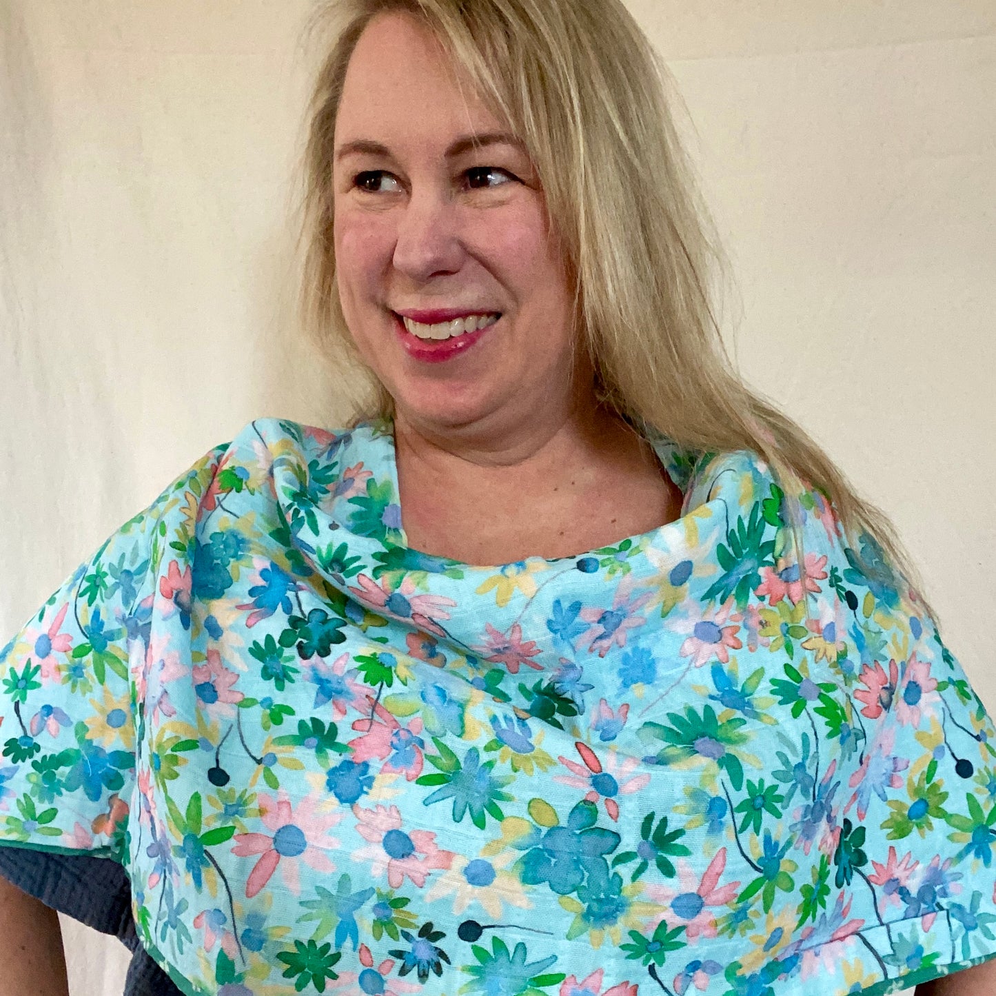 Aqua Floral Snap Shawl