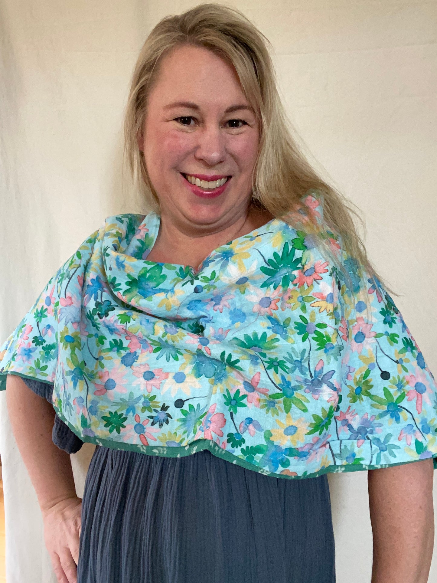 Aqua Floral Snap Shawl