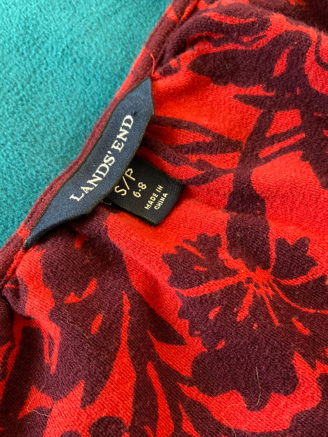 RED FLORAL Lands End Dress Size S
